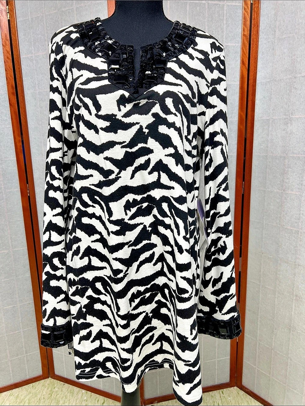 Diane Gilman Zebra Print Mini Dress Size Large NWT